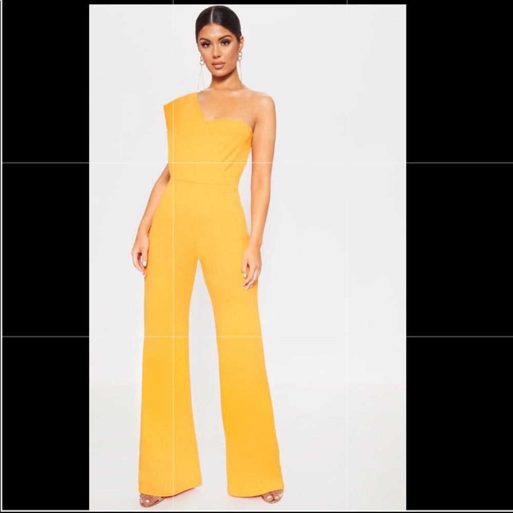 One shoulder drape jumpsuit